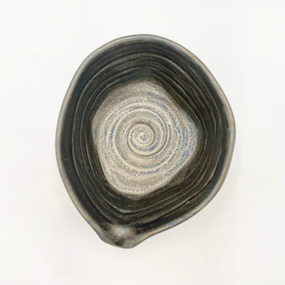 Japanese Mino Ware Silver Glazed Katakuchi Matcha Bowl Handcrafted Ceramic Tea Cup Made in Japan