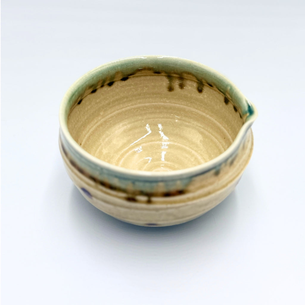 Japanese Mino Yaki Matcha Bowl Suisui Green Katakuchi Pouring Lip Porcelain 600ml