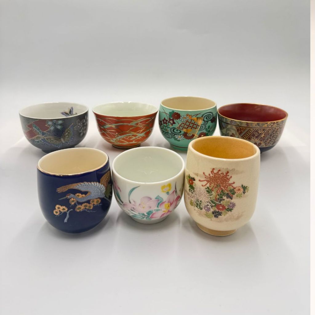 Japanese Ceramic 3-Piece Set: Mino Ware, Kutani Ware, Traditional Pottery Teacups (Random Assortment)