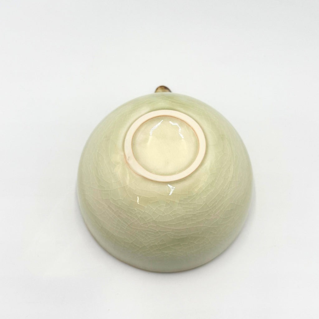 Japanese Mino Ware Matcha Bowl Katakuchi Pouring Spout Rustic Crackle Glaze Ceramic Tea Cup