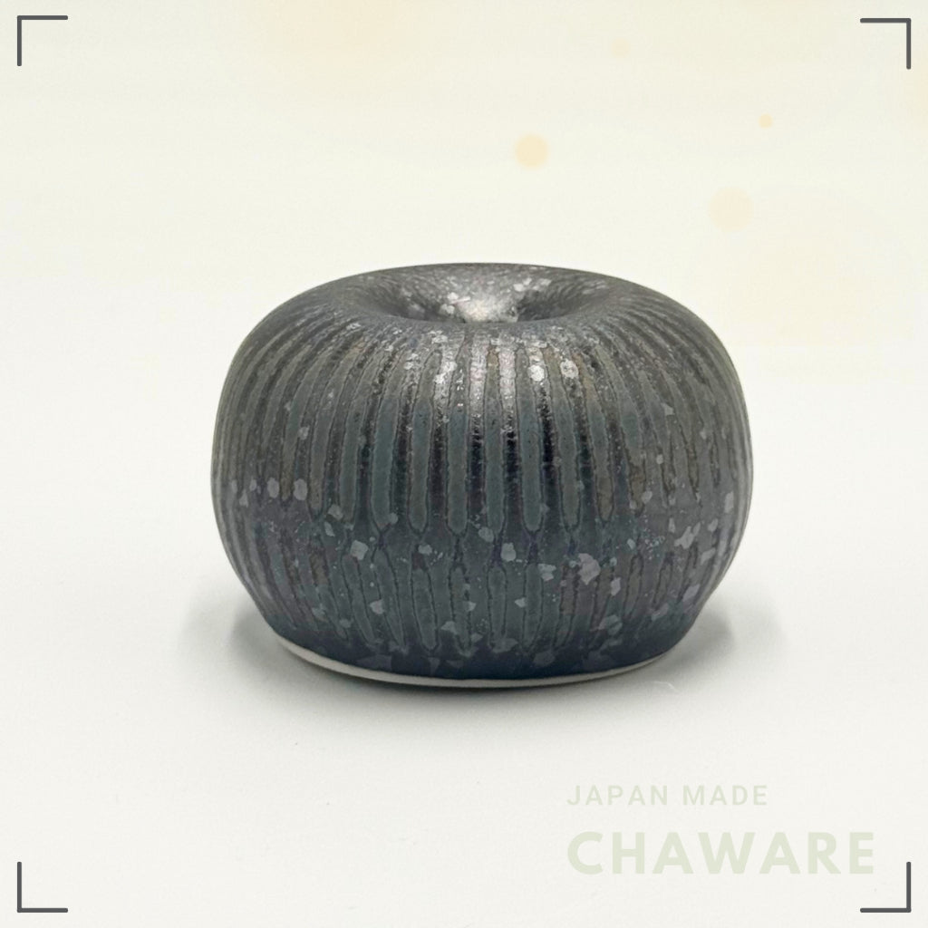 Japanese Mino Ware Silver Chasen Stand Round Tea Whisk Holder Matcha Ceramic Gift
