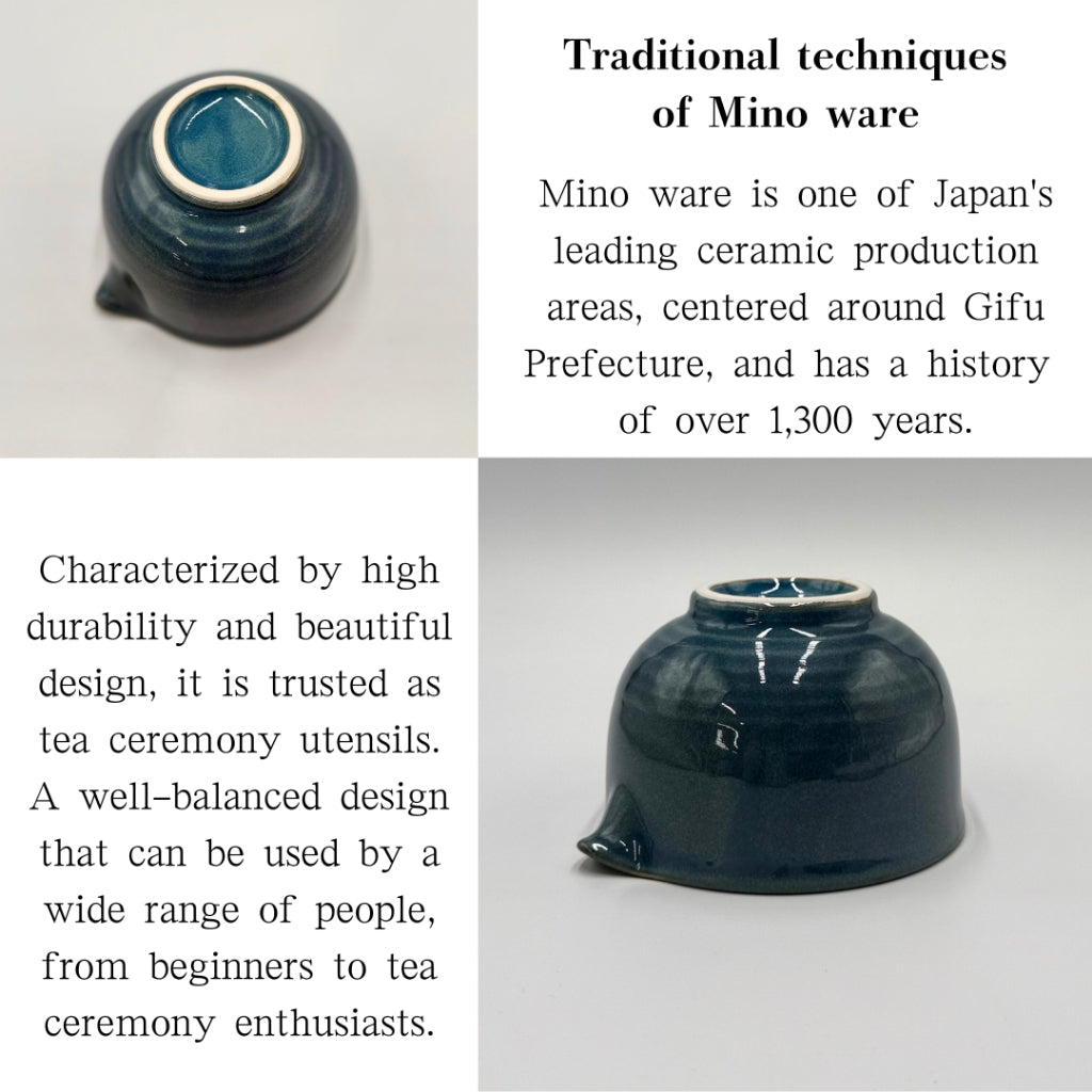 Matcha Bowl Deep Blue Spouted Chawan – Katakuchi Tea Cup, Japanese Mino Ware, Handmade in Japan
