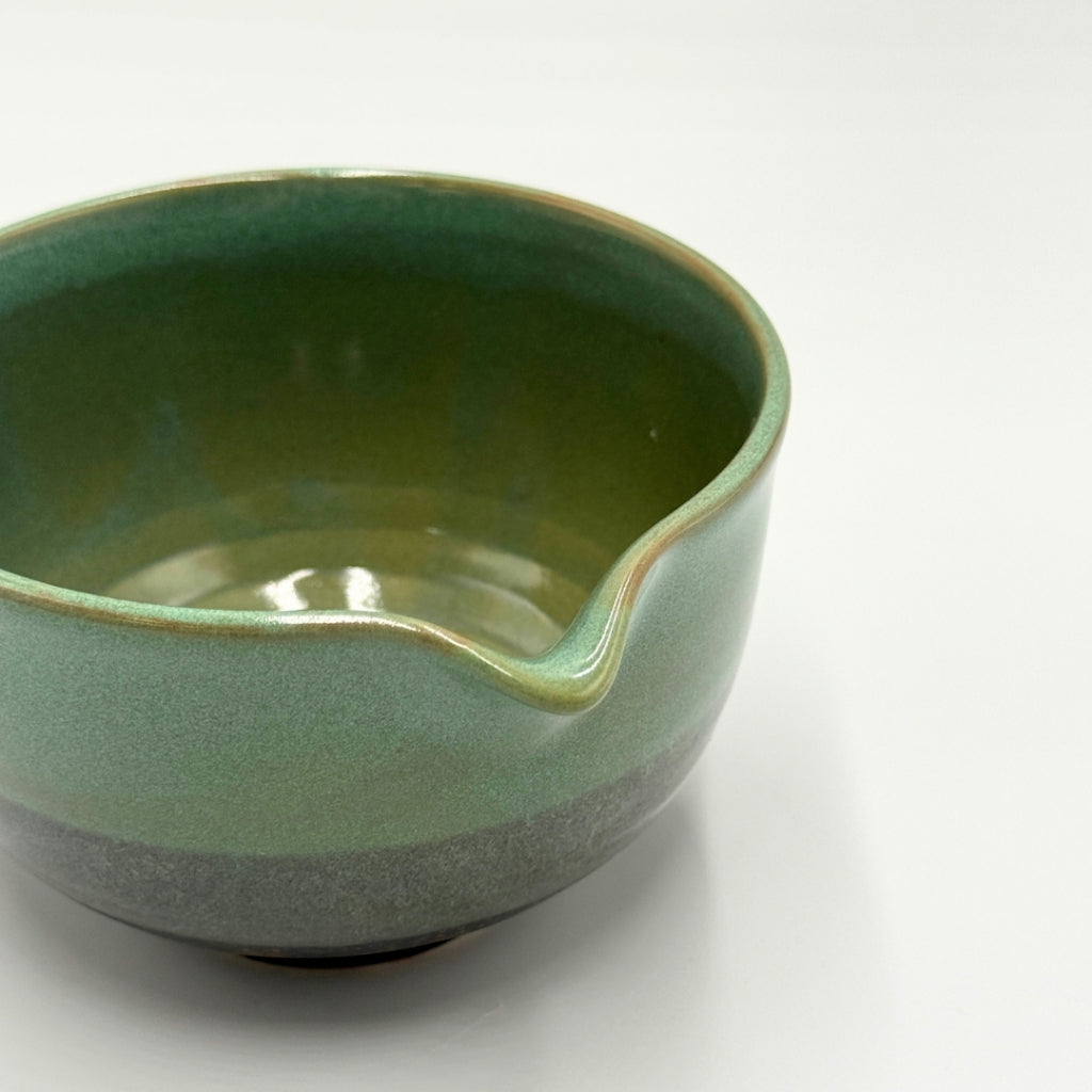 Japanese Mino Ware Green Glaze Katakuchi Matcha Bowl Handcrafted Ceramic Tea Cup Made in Japan