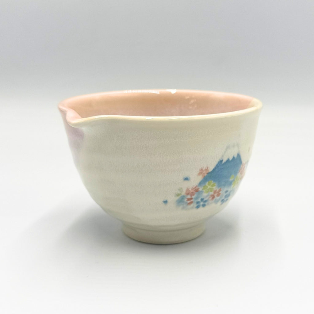 Japanese Mino Ware Matcha Bowl Mt Fuji Design Handmade Pouring Spout Tea Ceremony Latte Art